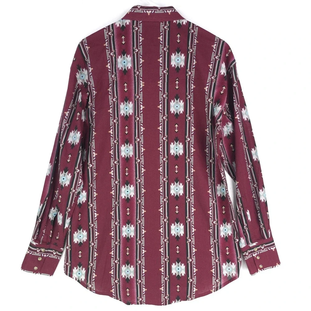 Wrangler Men's Medium Aztec Checotah Western Pearl Snap Shirt Southwestern Print